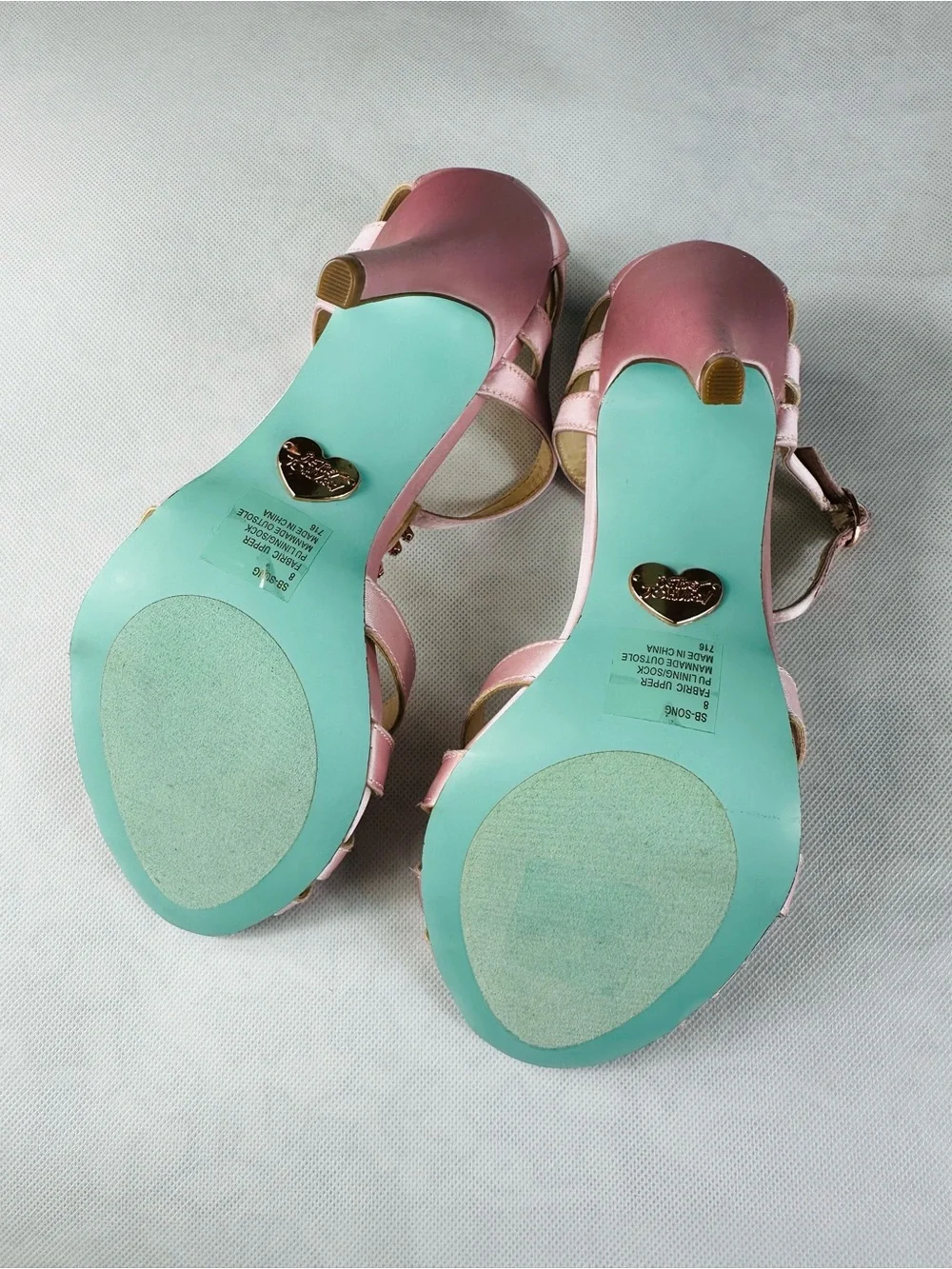 Betsey Johnson Rose Pink Satin Open-Toe Heels with Jeweled Ankle Detail